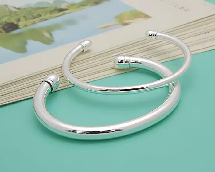 Bracelet en argent 925, simple et élégant, empilable, surface intérieure lisse, bijoux fins minimalistes, cadeau pour la Saint-Valentin et les anniversaires