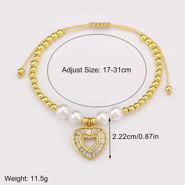 Nidin nouvelle mode coeur/champignon forme creux conception chaîne Bracelets réglable pour les femmes perles briller Zircon bijoux cadeaux