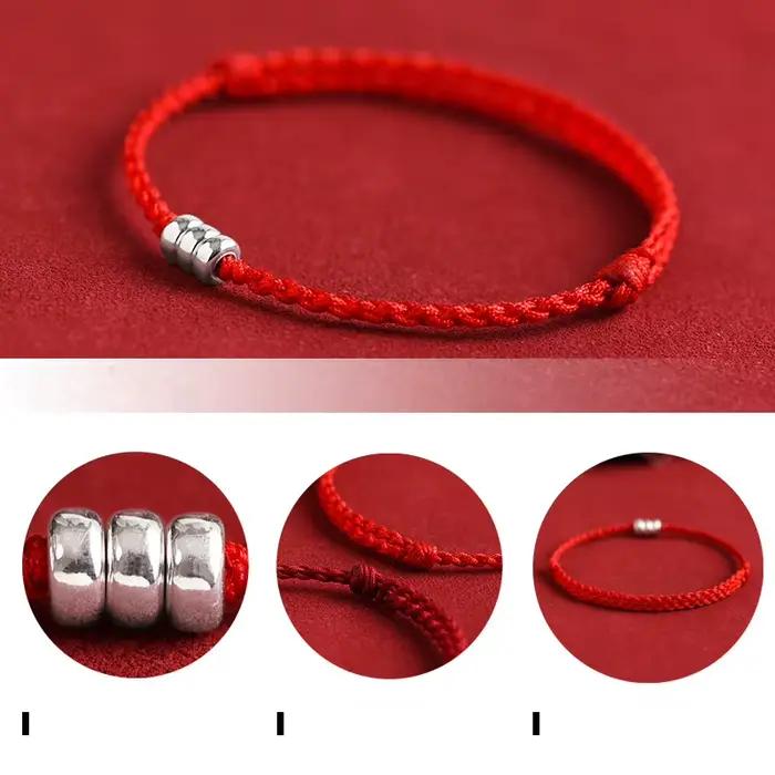 Bracelets en corde d'argent 925 pour femmes et hommes, 13-18cm, perles rondes, fil rouge, ligne, pour femmes, filles et hommes