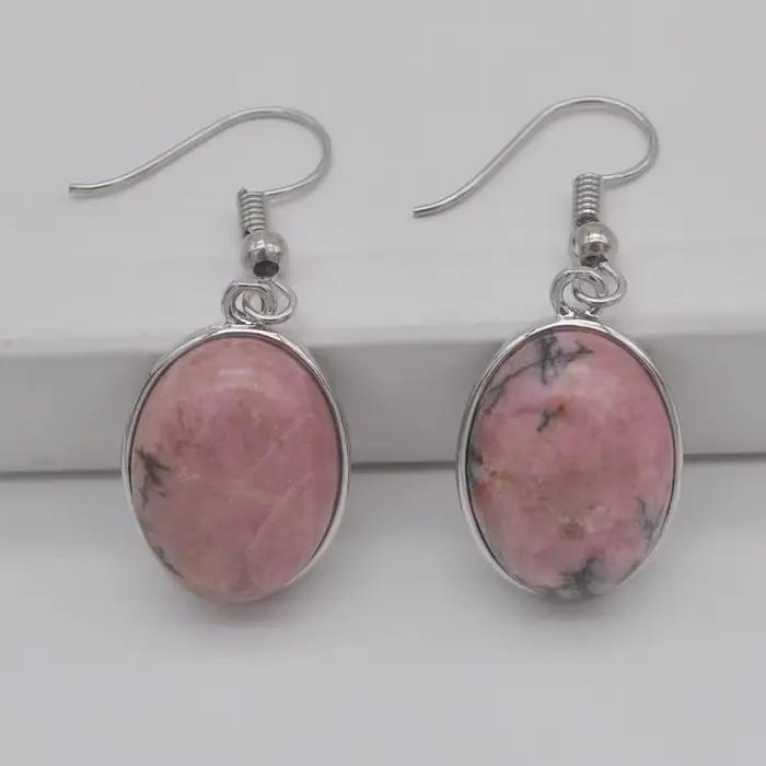 Agate/pierre de sable/ Sodalite brésilienne/Rhodonite/Turquoise/cristal/Lapis/opale/Malachite verte perles de pierre boucles d'oreilles ovales bijoux