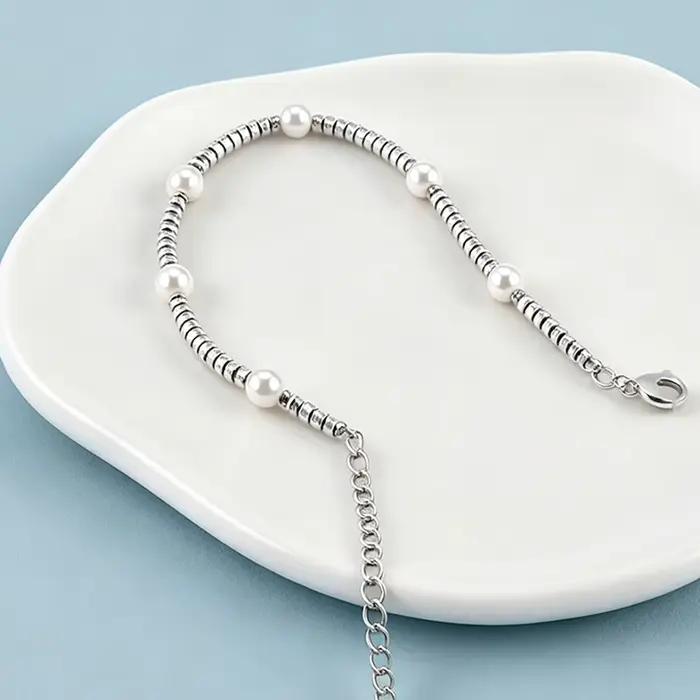 AENINE – Bracelet élégant en perles d'imitation faites à la main pour femmes, couleur or rétro, chaîne en acier inoxydable, bijoux de fête B26037
