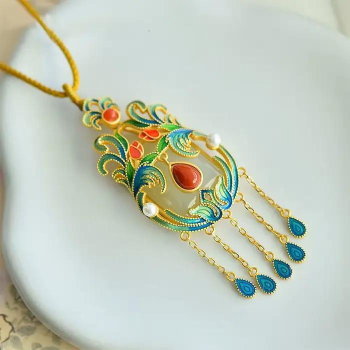 Collier à pampilles en jade naturel Hetian, pendentif de luxe, style court, chaînes glamour vintage, bijoux de mariage pour femmes