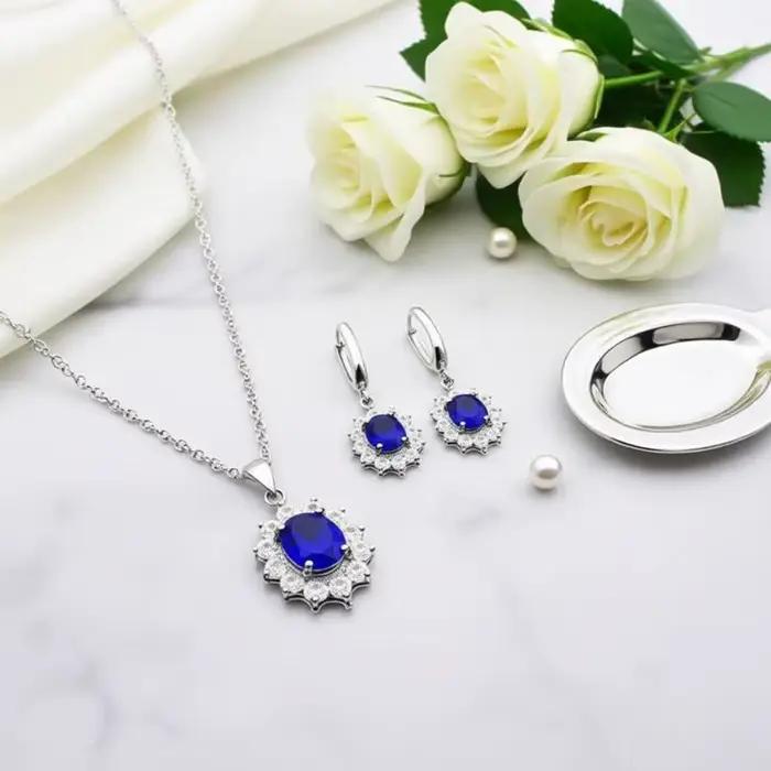 Ensemble de bijoux en argent Sterling 925, élégant, en forme de fleur, cristal, zircone cubique, collier et boucles d'oreilles, cadeau de fête pour femmes, meilleure vente