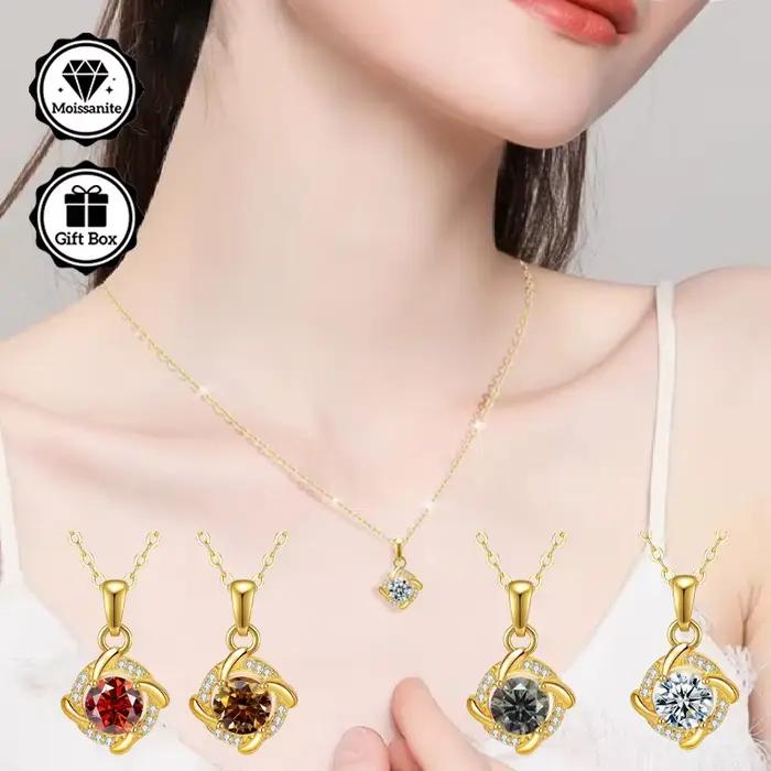 Collier moissanite 1 carat pour femme, bijoux pour femme, collier hypoallergénique, plaqué or, cadeau de noël