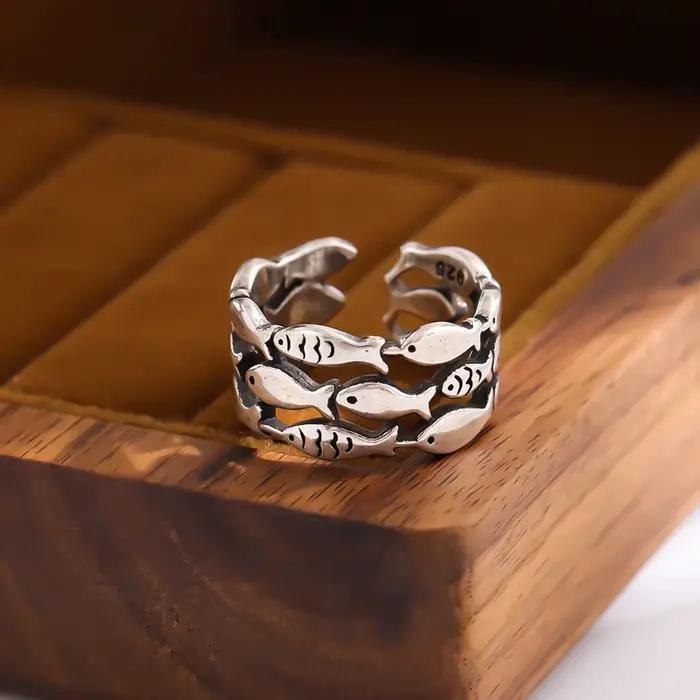 Bijoux animaux en argent regardé 925, poisson mignon, personnalité créative, matiques réglables rétro, cadeau d'anniversaire, chaud, nouvelle mode, R027