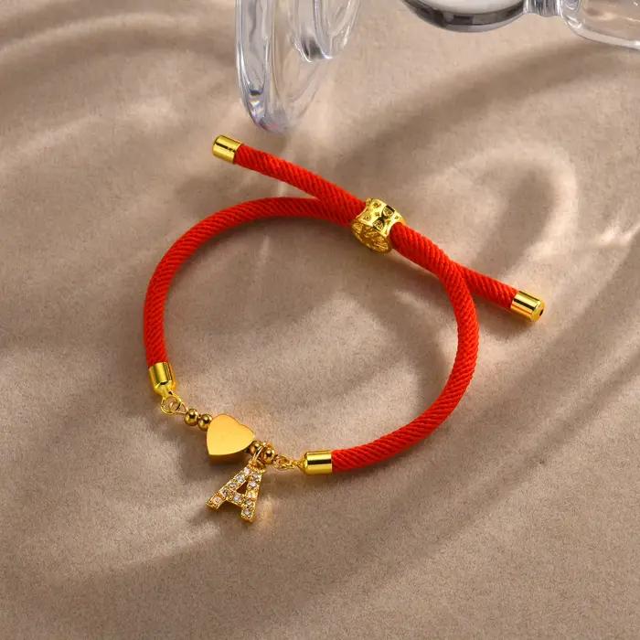 Coeur avec les femmes initiales de bracelet, Milan réglable tressé à la main Bracelet de ULA-Z 18K plaqué Couple assressentichia ship