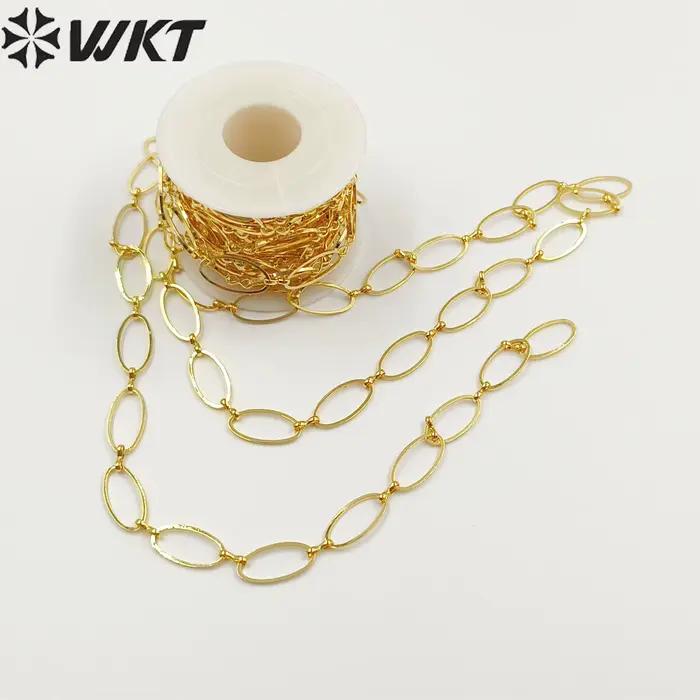 Grande chaîne à maillons ovales plaquée or véritable 18 carats, vente au mètre, chaîne de bijoux en laiton jaune de 24mm de long, en 10 mètres, WT-BC193