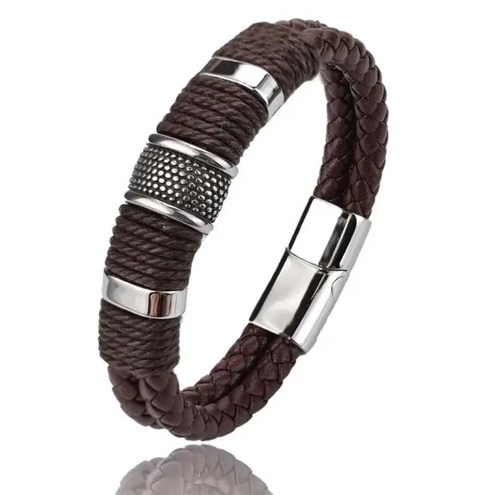 Bracelet à breloques vintage multicouche en cuir véritable marron pour femmes occasions formelles et cadeau spécial
