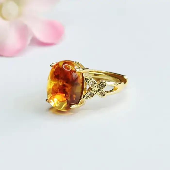 Bague en ambre naturel, anneau en ambre Floral, bijoux pour femmes, artisanat fait à la main, expédition directe, accessoires de Bracelet HP3120505