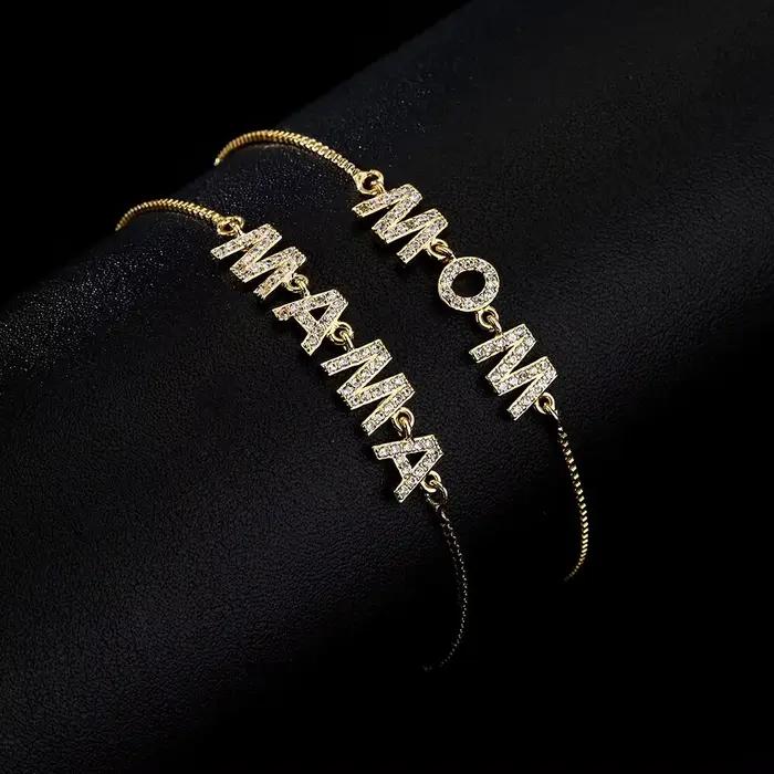 ZAKOL – Bracelet à breloques avec lettres « MOM », « MAMA » en zircone cubique, chaîne réglable, bijoux, cadeau pour la fête des mères