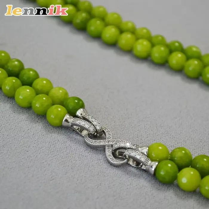 LENNIK Nouveau collier en serpentine olive de style chinois, chaîne superposée en zircon plaqué argent, réglable avec 8 fermoirs, bijoux de mode pour femmes