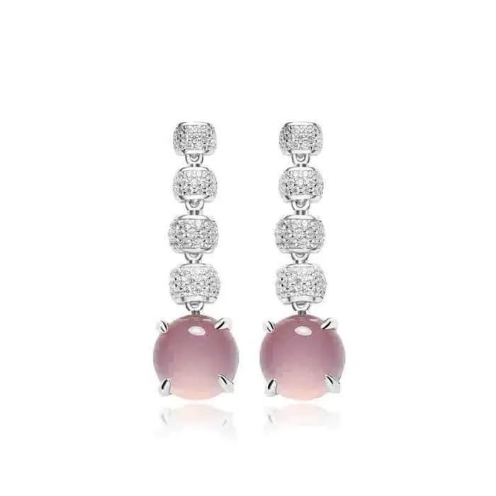 MEE-Boucles d'Oreilles en Calcédoine Rose Incrustée pour Femme, Argent Sterling 925 Plaqué Or, Mode Toxique