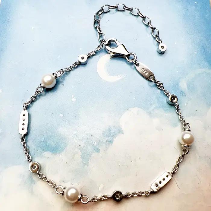 Bracelet perle d'eau douce et pierre blanche en argent Sterling 925, bijoux fins, cadeau classique pour femmes européennes