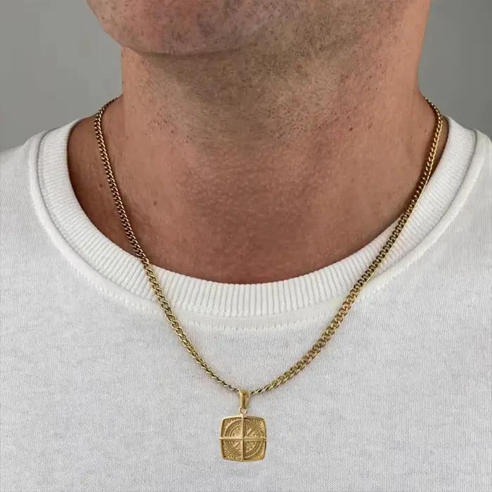 Collier pendentif boussole nautique - Pendentif boussole rétro punk imperméable | Cadeau de bijoux en acier inoxydable plaqué or 18 carats