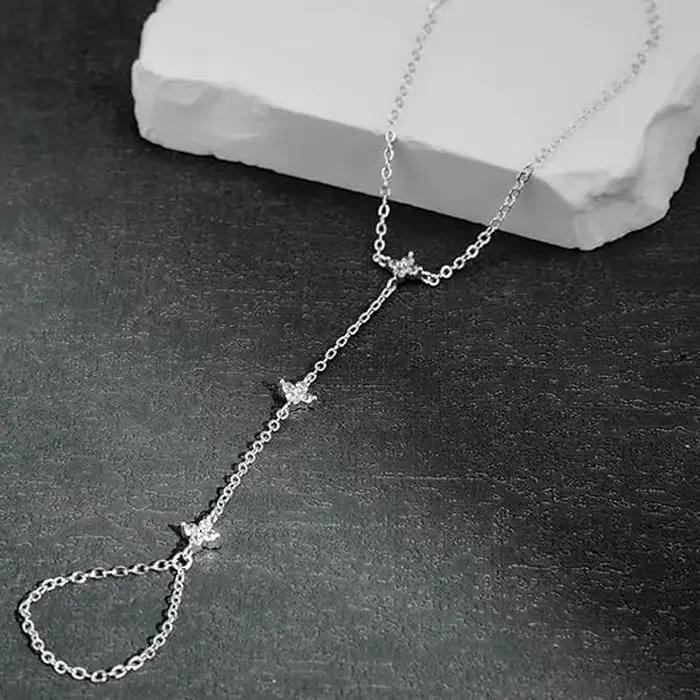 Bracelet chaîne de main en argent thaïlandais, motif trèfle à quatre feuilles, incrusté de zircone cubique, chaînes à maillons feuille porte-bonheur, bijoux faits à la main pour femme