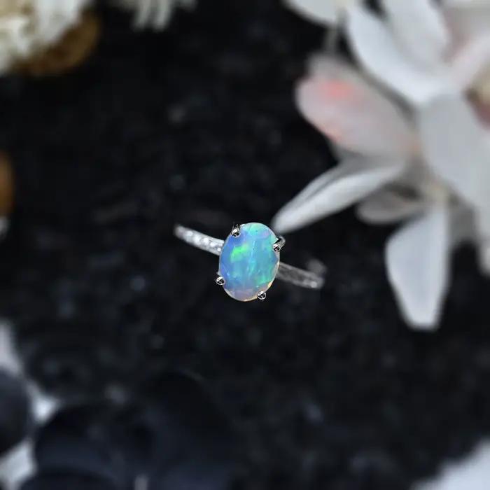 ITSMOS – bague en opale à facettes naturelles, en argent Sterling S925, pavé de CZ, ovale, bijoux délicats, bandes élégantes, cadeau pour femmes