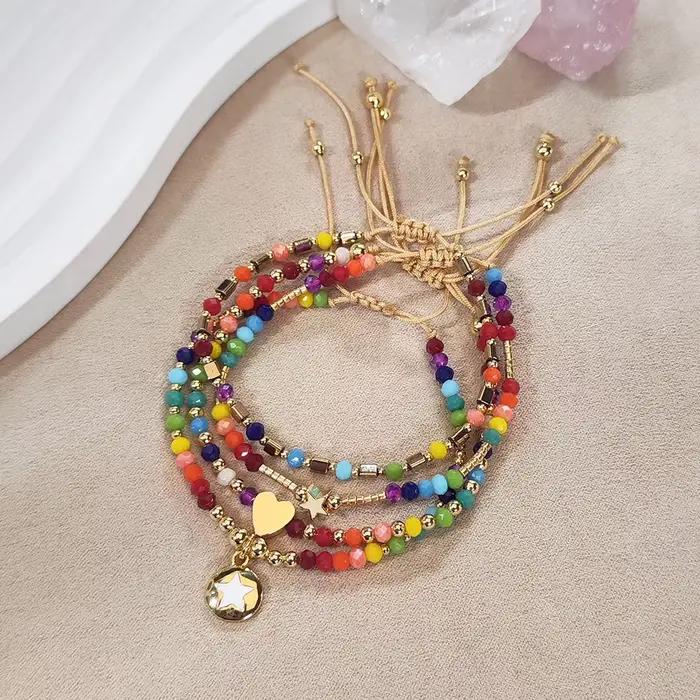 Bracelet en corde à main plaqué or 18 carats, breloque en forme de cœur, perles de cristal arc-en-ciel, Simple, Style européen et américain pour filles