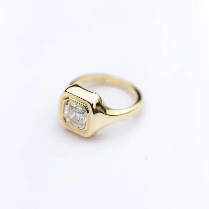 VOVASMILE-Bague Moissanite Asscher Cut pour Femme, 1.5 Carat, 6.5mm, Argent Plaqué Or 18K, Bijoux de Luxe, Bagues Lunette Designer