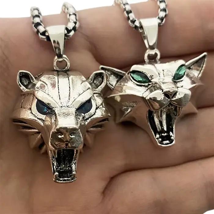 Collier pendentif ours chat animal sauvage pour femmes et hommes, bijoux gothiques vintage, jeu de magicien, luxe, biscuits, 2 pièces