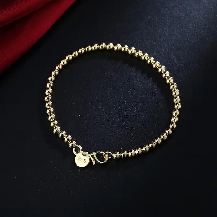 Bracelets en argent Sterling 925 pour femmes, couleur or 18 carats, chaîne de perles de 4MM, à la mode, pour fête de mariage, cadeaux de noël, bijoux fins, nouvelle collection
