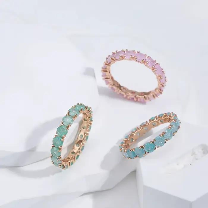 Wbmqda-Bague en pierre narmulticolore pour femme, bijoux en or rose, rose, bleu, vert, naturel, Zcomprend on Setting, fraîchement Fashion, document, 585