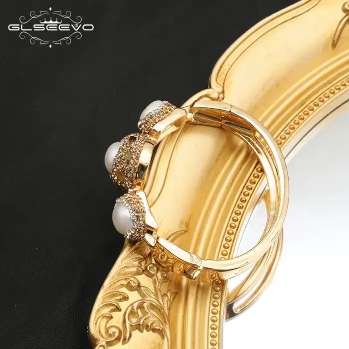 GLSEEVO – Bracelet en perles baroques naturelles pour femmes, incrusté de strass, exquise, personnalité de la mode, bijoux de fête de luxe pour dames