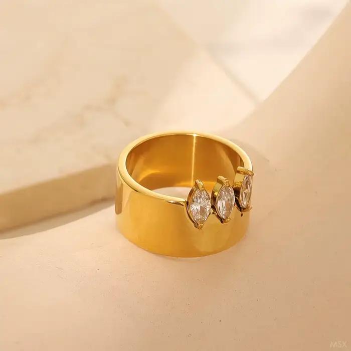 JOVO LOVE – bague polie de 10mm de large pour femmes, en acier inoxydable, couleur or, zircone cubique taillée en forme de marquise, bijoux étanches, cadeau