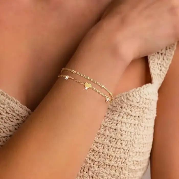 Bracelet à pendentif double couche, simple et polyvalent, accessoire cadeau d'anniversaire pour femme