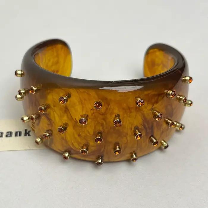 Bracelets ouverts rétro en résine et strass pour femmes, bracelets larges, bijoux de luxe uniques, accessoires