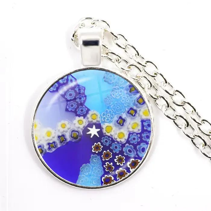 Murano Millefiori pendentif collier multicolore fleur 25mm verre Cabochon collier bijoux pour femmes hommes cadeau en gros