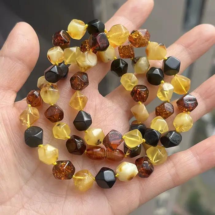 Collier en ambre véritable pour femmes, Original baltique, poli à la main, perle à facettes multicolore, magnifique bijoux en pierre naturelle 100% originale