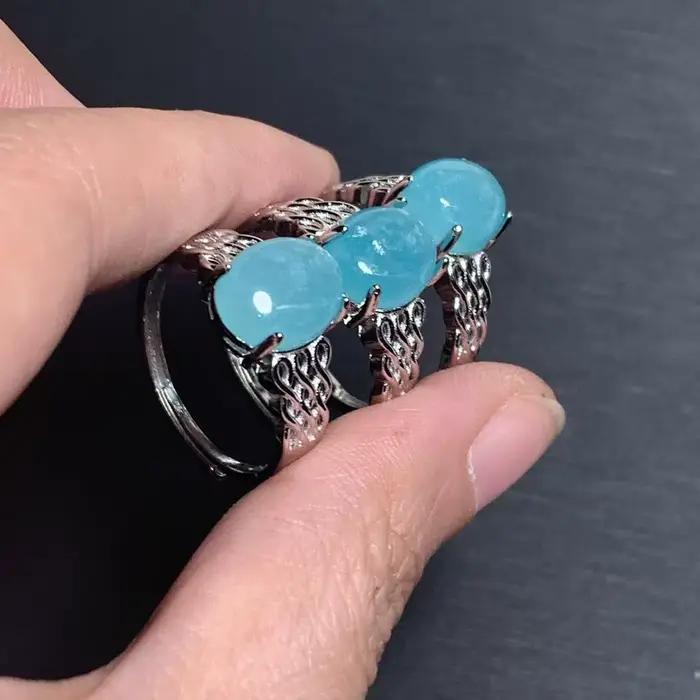 Bague réglable en Amazonite naturelle 56 pour femme, bijoux de haute qualité, style vintage, vente en gros
