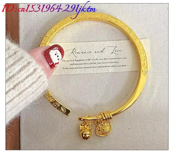 Bracelet jonc en or alluvial, accessoires de mode de luxe, charme amulette, talisman en or sablé de créateur, cadeaux pour femmes