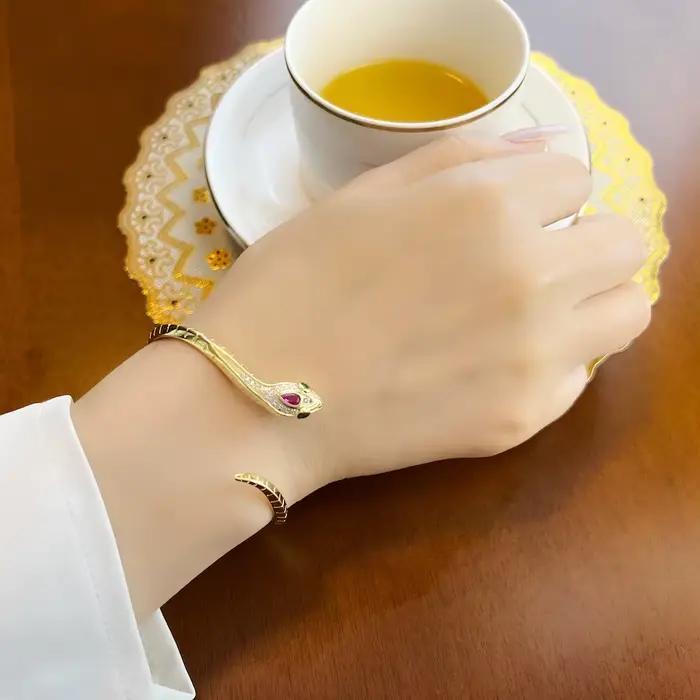 Bracelet incurvé serpent doré Europe bijoux fins bohème cadeau pour femmes été tout neuf bon Bracelet en argent massif 925