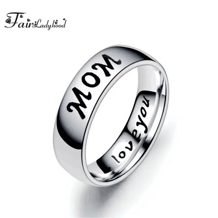 FairLadyHood-Bagues en acier inoxydable pour hommes et femmes, bijoux classiques, "Love You MOM Destroy D SON FILLE", membres de la famille