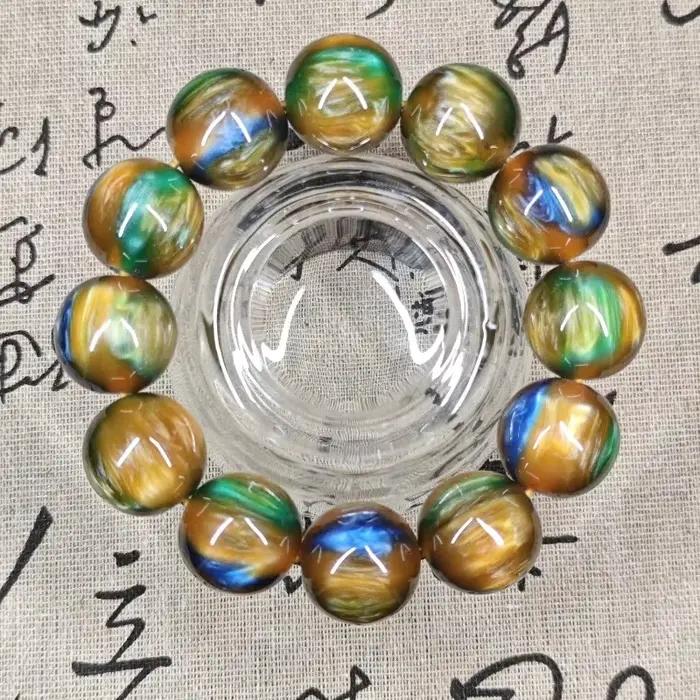 Bracelet de perles rondes jaunes pour hommes et femmes, grand cordon, modèle aléatoire, document