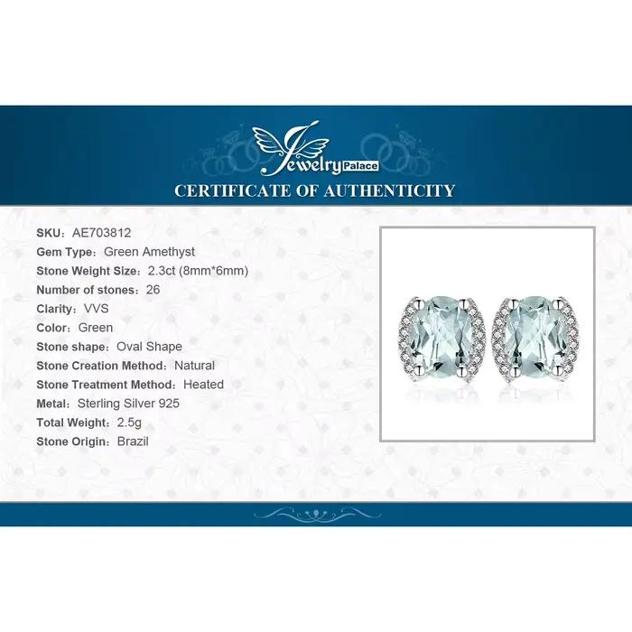 JewelpopPalace-Boucles d'Oreilles promenales Vertes en Argent Sterling 925 pour Femme, Bijou Fin en Pierres Précieuses de Déclaration