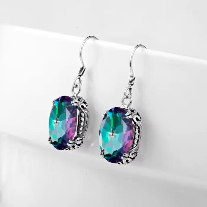 Boucles d'oreilles en argent Sterling 100% pour femmes, en topaze mystique arc-en-ciel, en pierre CZ, 925