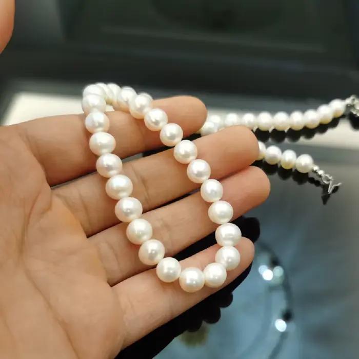 Collier de perles en gros, qualité AAAA, 8-9mm, perles blanches naturelles, argent 925S, 16-36 pouces
