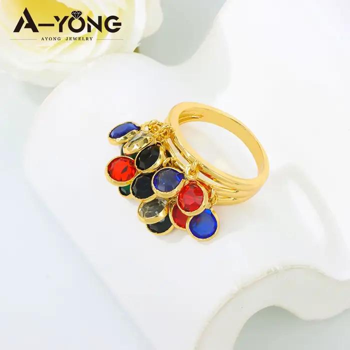 Parure de bijoux de mariage musulmane arabe plaqué or 21 carats avec zircone colorée, bracelets et bague, bijoux exotiques vintage pour femmes algériennes