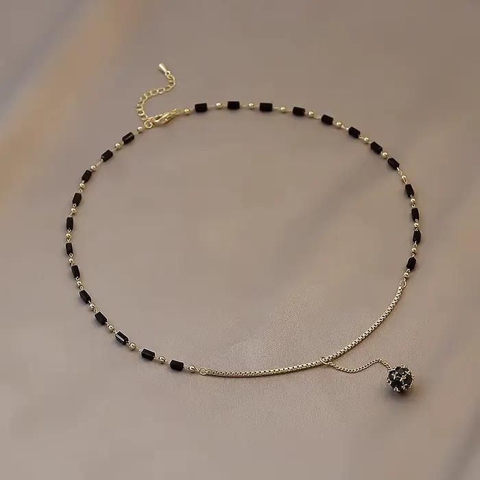 2025 nouveaux bijoux pour femmes mystérieux Sexy noir cristal Zircon boule pendentif collier fête luxe collier filles accessoires