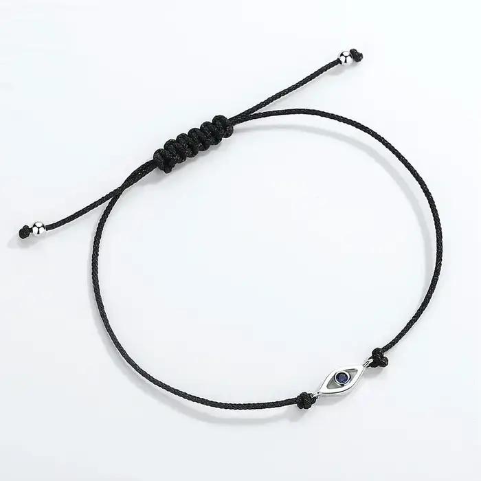 Bracelet KALETINE Evil Eye en argent sterling 925 pur pour femmes, avec CZ bleu, bijoux turcs pour hommes, chaîne en corde noire réglable