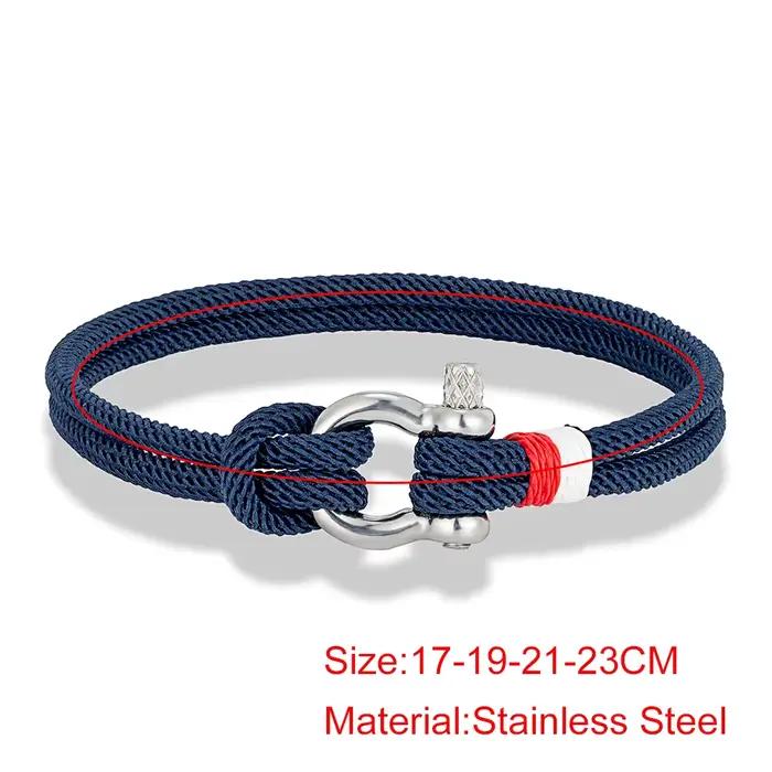 MKENDN – Bracelet en corde tressée bleu marine, Mini manille en fer à cheval en acier inoxydable avec vis, bijoux de Couple pour hommes et femmes