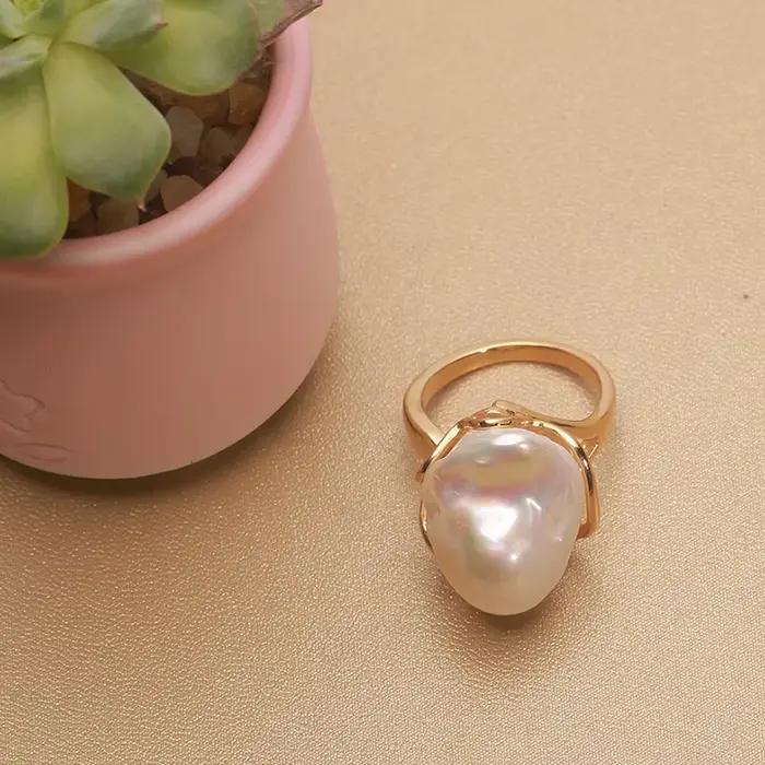 Bague en argent sterling 925 Mareora avec perle baroque naturelle d'eau douce, grande irrégularité, 15-30 mm, taille ajustable, bijoux