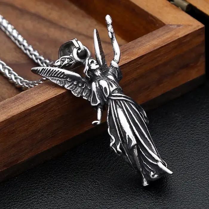 Collier classique avec pendentif Statue de la liberté d'ange, chaînes en acier inoxydable 316L pour hommes et femmes, amulette puissante à la mode, bijoux cadeaux