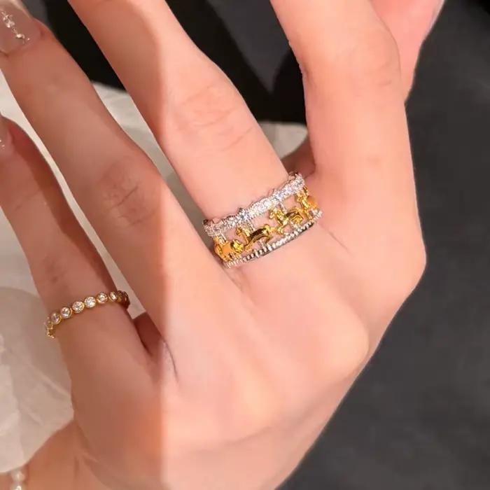 Bague creuse en zircon géométrique ENSHIR pour femme, design vintage français de luxe, bijoux élégants, cadeaux en gros