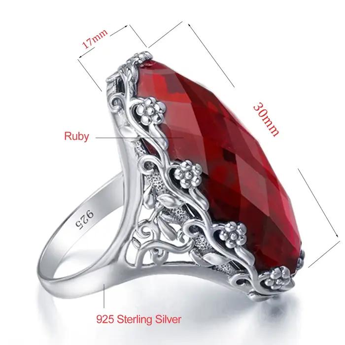 Szjinao massif 14*27mm grande pierre rubis anneaux Vintage solide en argent Sterling 925 grand créateur bijoux pour les femmes cadeau de fête 2025