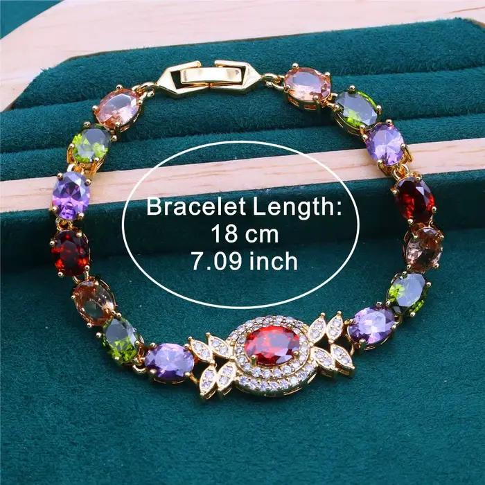 Bracelet tennis plaqué or 18 carats, zircone multicolore, élégant, style rétro, tenue quotidienne, cadeau de Noël