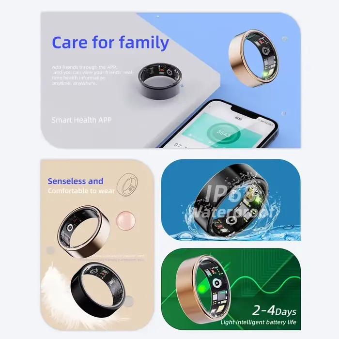 Bague connectée multifonctionnelle étanche pour hommes et femmes, avec suivi d'activité, compteur de pas, moniteur de santé et de sommeil