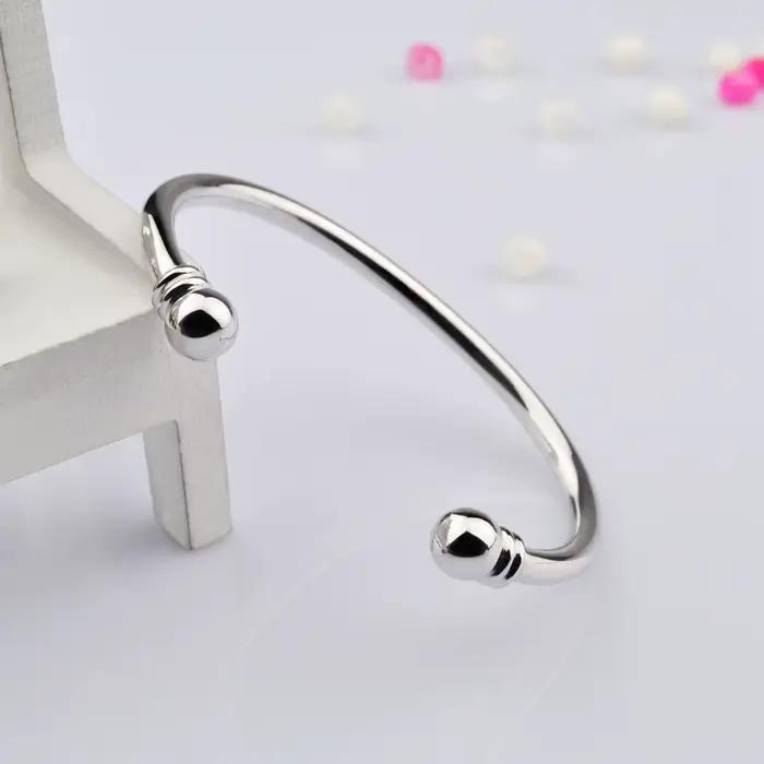 Bracelet en argent 925, simple et élégant, empilable, surface intérieure lisse, bijoux fins minimalistes, cadeau pour la Saint-Valentin et les anniversaires